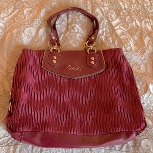 Coach Ashley -red-pleated-satin-handbag-medium-492. In good condition.